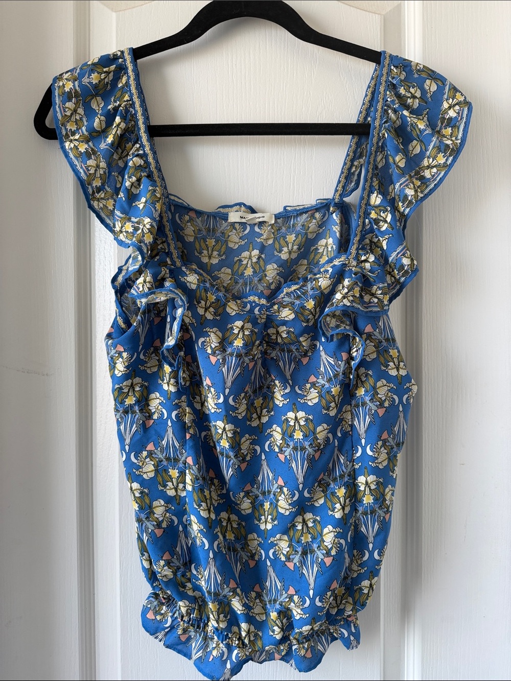 Max Studio Blue Floral Ruffle Camisole